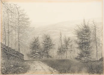 Egglestone Bridge, Teesdale, ok. 1916 (czarna kredka na kartce)